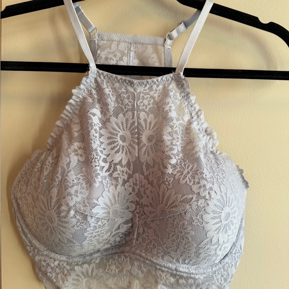 PINK Victoria's Secret Lace Bralette in Soft Light Blue/Gray